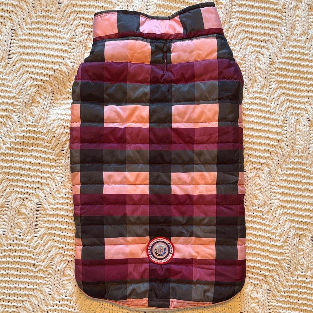 Plaid XL Dog Puffer Jacket in Pink and Black